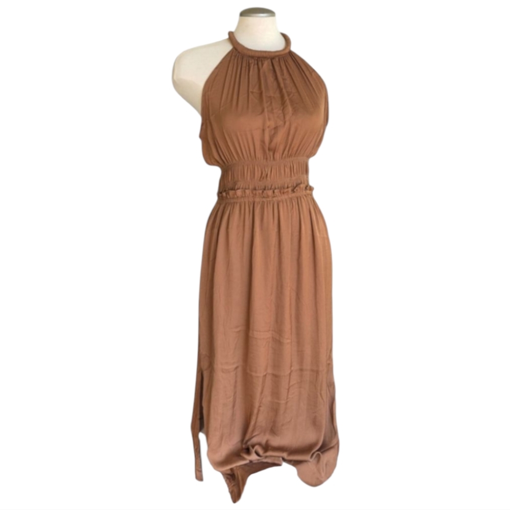 NWT Tahari Halter Dress Size Medium Copper Bronze Colour Midi Dress